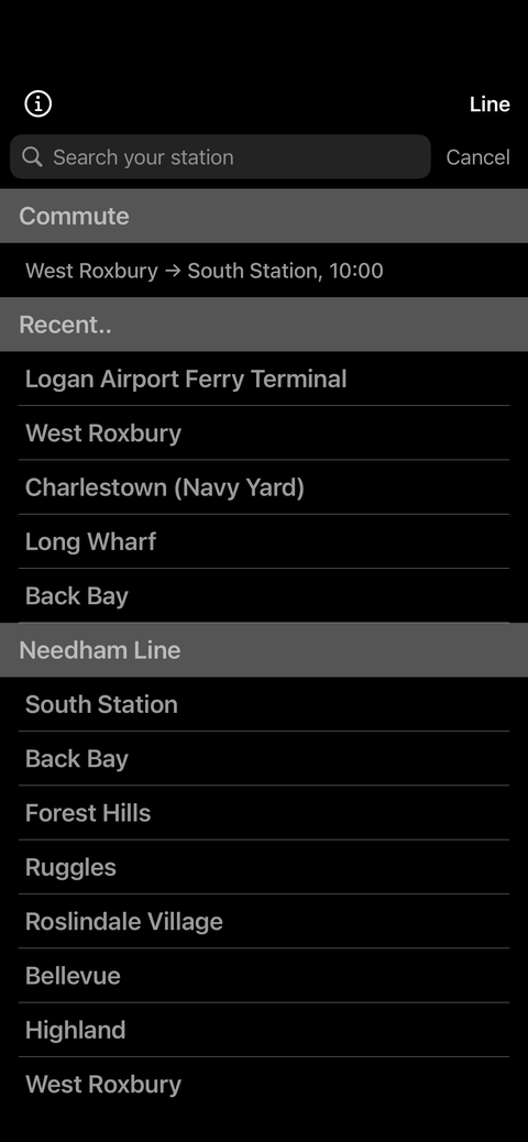 stations of your line with your commute on top